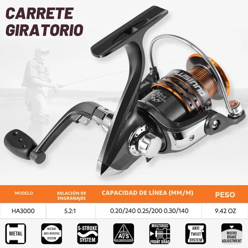 Miniatura 5 de Combo completo de caña telescópica y carrete de PLUSINNO, organizador de caña y elementos de pesca giratorios, con señuelos de línea, anzuelos
