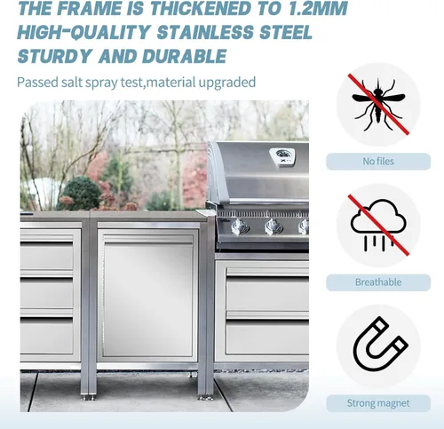 Miniatura 3 de Puerta de cocina para exteriores, 18 pulgadas de ancho x 21 pulgadas de alto, panel de puerta de doble pared de acero inoxidable, parrilla de una