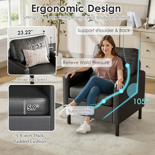 Miniatura 6 de STHOUYN Juego de 2 sillas decorativas de piel sintética negra con brazos, moderna silla de oficina pequeña, sillas de sala de espera para sala