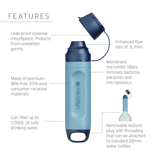 Miniatura 2 de LifeStraw Peak Series - Filtro de agua personal solo para senderismo, camping, viajes, supervivencia y preparación para emergencias. Elimina Limeade