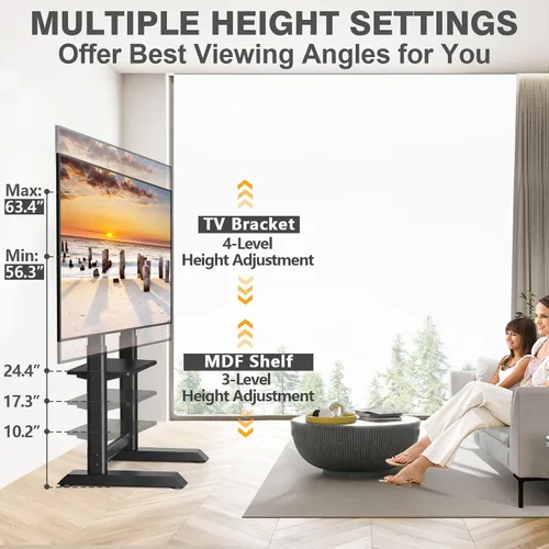 Miniatura 2 de TVON Soporte de TV de suelo resistente para televisores grandes de 55 a 100 pulgadas de hasta 150 libras, soporte de TV alto universal con soporte