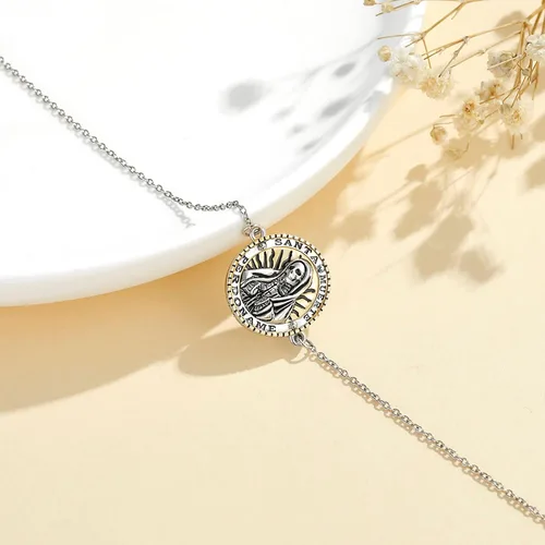 Miniatura 3 de YAFEINI Pulsera de plata de ley 925 con dije de muerte de Santa Muerte para mujer, Plata de ley Plata, Sin gemas.