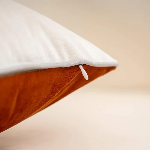 Miniatura 4 de Yangest Funda de almohada de terciopelo de retazos naranja quemado con funda de cojín de cuero a rayas doradas, funda de almohada moderna de lujo