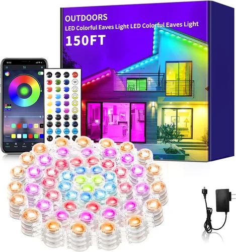 Miniatura 11 de Luces permanentes para exteriores de 200 pies para casa, impermeables, luces LED RGB inteligentes, luces permanentes para exteriores