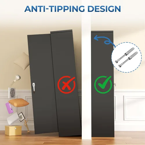 Miniatura 8 de INTERGREAT Armarios de metal con cerradura, armarios de almacenamiento de ropa de 72 pulgadas con barra para colgar y 4 estantes ajustables, armario