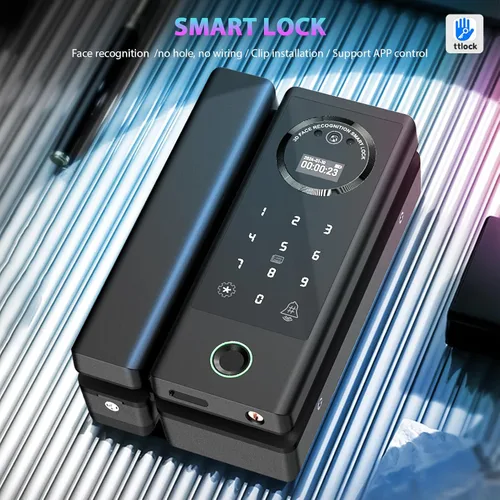 Miniatura 2 de Cerradura inteligente de vidrio cerradura de puerta WiFi desbloqueo remoto TT APP huella digital cara contraseña tarjeta IC métodos de desbloqueo