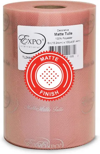 Expo International Tul Mate Decorativo, Rollo/Carrete de 6" X 100 Yardas, Tela de Tul de Poliéster Ligera para Tutús, Disfraces y Decoraciones de