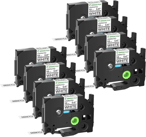 GREENCYCLE Paquete de 8 cintas blancas laminadas de 0.472 in 0.47 pulgadas compatibles con Ptouch AZE-231 TZ-231 TZ231 1/2 pulgadas para