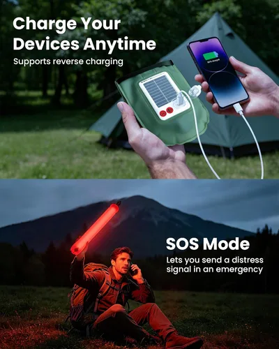 Miniatura 9 de Luces solares para campamento recargables, 4 modos de iluminación, lámpara inflable impermeable IP66 para senderismo, mochileros, supervivencia