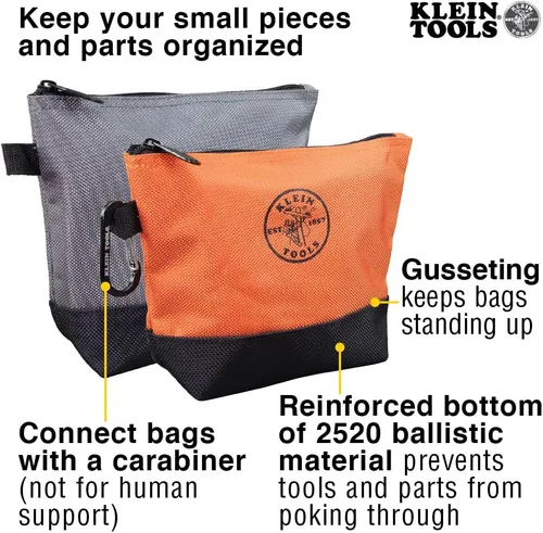 Miniatura 3 de Klein Tools 55470 - Bolsa utilitaria, bolsas de herramientas con cremallera de pie, tejido balístico resistente 1680d, parte inferior reforzada