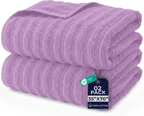 Miniatura 25 de DAN RIVER Paquete de 2 sábanas de baño de 35x70 pulgadas, sábanas de baño jumbo acanaladas para adultos, toallas grandes gruesas y absorbentes