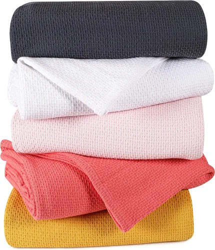 Miniatura 5 de BOUTIQUO - Manta para cama 100% algodón, térmica transpirable, tamaño Full - Queen, suave manta de nido de abeja 90"x90", manta de cama de algodón