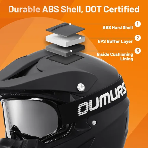 Miniatura 3 de Casco OUMURS DOT para ATV de todoterreno con gafas, guantes y mascarilla, con visera solar ajustable para motocicleta, para adultos, todoterreno
