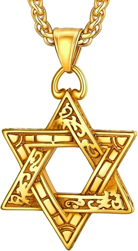 Miniatura 110 de U7 - Collar con Estrella de David para hombres y mujeres, dije hexagonal de acero inoxidable con cruz/piedra de rubí/collares clásicos judíos