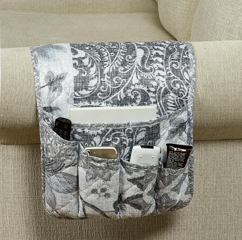 Miniatura 28 de Brilliant Sunshine - Organizador de apoyabrazos de sofá de terciopelo gris con 5 bolsillos, soporte antideslizante para sillón reclinable