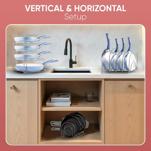 Miniatura 6 de Organizador de ollas y sartenes de alta resistencia Estante de almacenamiento de 5 niveles para utensilios de cocina y tapas De pie o montaje
