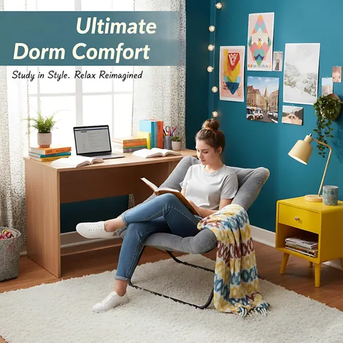 Miniatura 5 de Cómoda silla plegada, silla plegable de gran tamaño de piel sintética suave, silla flexible para adultos y niños, silla lunar con marco de metal