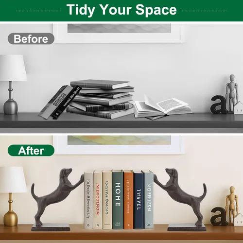 Miniatura 5 de Sujetalibros decorativos para perros, extremos únicos de hierro fundido con forma de animal para guardar libros resistentes, para decoración