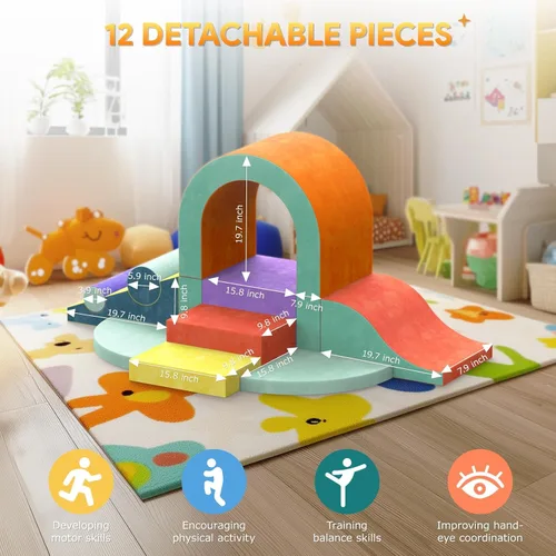 Miniatura 3 de Bloques de escalada de espuma para niños pequeños, 12 piezas de juguetes coloridos de escalada para niños pequeños, juego suave con coche