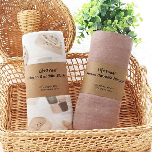 Miniatura 7 de LifeTree Mantas envolventes de muselina orgánica unisex para recién nacidos, de algodón orgánico, grande de 47 x 47 pulgadas, pan y marrón
