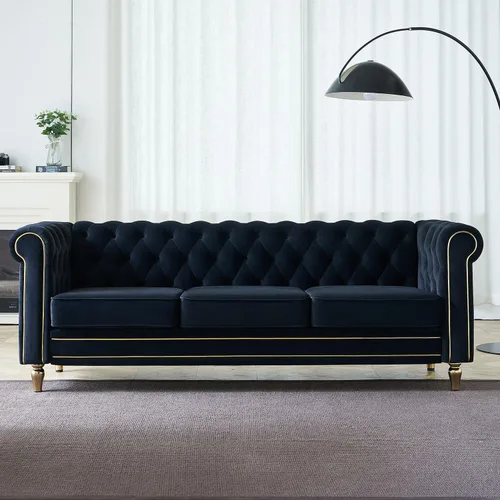 Miniatura 35 de KEIKI Sofá Chesterfield de terciopelo con botones capitoné de 87 pulgadas con cojines de espuma de alta densidad, moderno sofá de 3 plazas con Negro