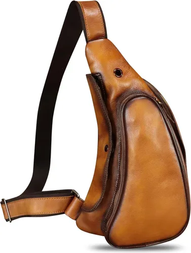 Miniatura 6 de Bolso de cuero genuino para mujeres y hombres, mochila de cuero retro para el pecho, bolso cruzado