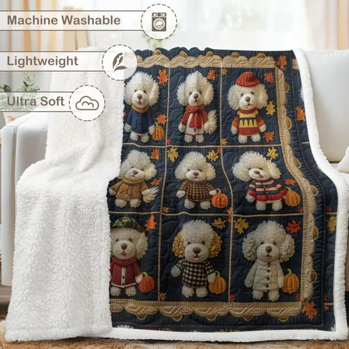 Miniatura 200 de Autumn Teddy Dog Patchwork Sherpa Blanket Fall Cozy Throw Blanket Cute Puppy Quilt Style Warm Soft Blanket for Couch Sofa Bedroom Decor 50x60 Inches