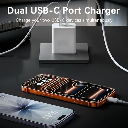 Miniatura 3 de Cargador de 40 W para iPhone 17 de carga rápida, paquete de 2 bloques de carga de pared USB C de doble puerto con cable USB C a USB C de 6 pies