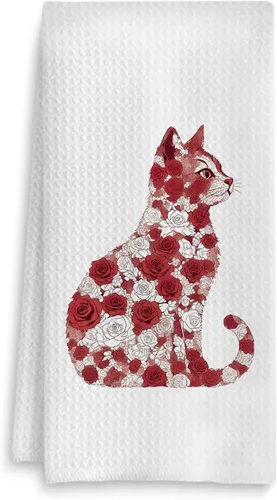 Miniatura 12 de Toalla de cocina con gato floral, toalla de mano con gato floral para decoración de baño, toalla de té para platos de cocina con gatito