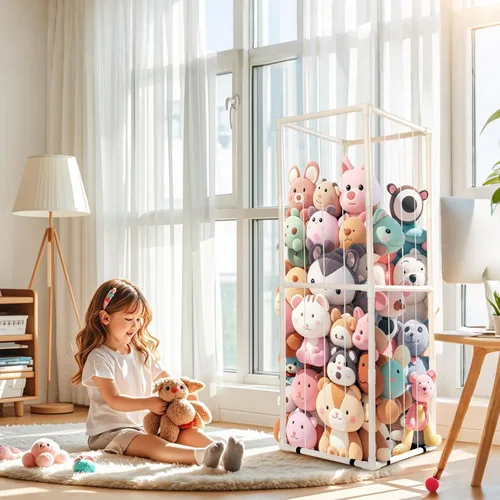 Miniatura 6 de Almacenamiento de Zoológico de Animales de Peluche - Organizador Alto de Juguetes de Material PVC con Cordones Elásticos y Estante, Casa