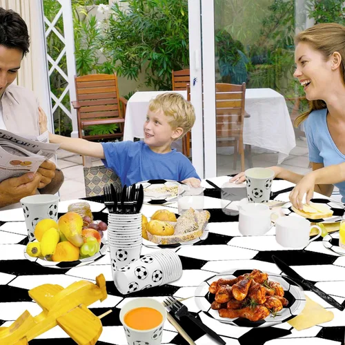Miniatura 3 de Juego de vajilla de 146 piezas para fiesta de fútbol, platos y servilletas de fútbol, suministros para fiesta, decoración de fiesta de cumpleaños