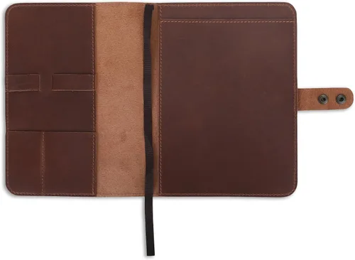 Miniatura 10 de Funda de cuero rústico para cuaderno de esteno en espiral de 6 x 9 pulgadas, cubierta Cahier recargable hecha a mano, organizador de cuero