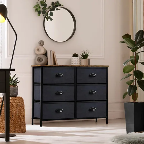 Miniatura 6 de Sorbus Cómoda con 6 cajones de tela, mueble de dormitorio, mueble de almacenamiento, torre para dormitorio, pasillo, armario, organización de Negro
