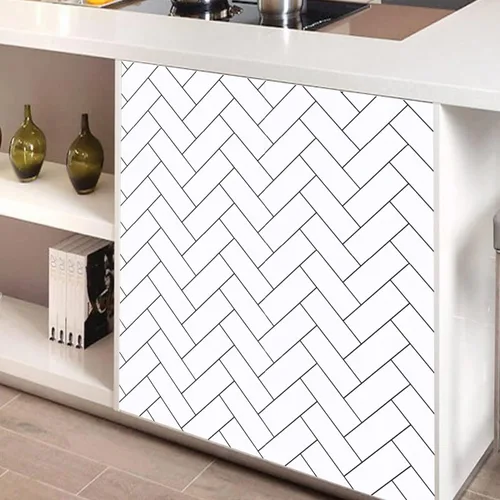 Miniatura 6 de Papel tapiz geométrico de espiga para despegar y pegar, papel tapiz moderno, papel tapiz geométrico en blanco y negro con ladrillo de espiga