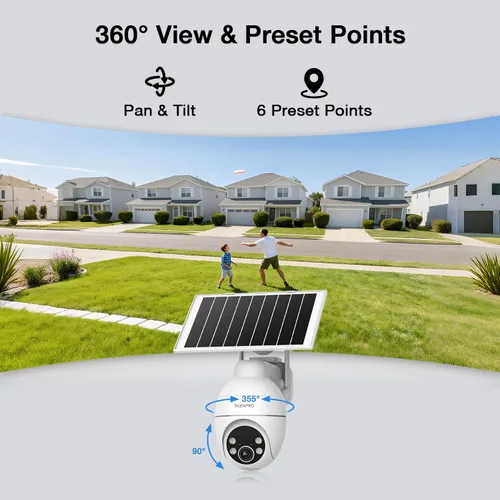 Miniatura 10 de TKENPRO Cámaras de seguridad solares inalámbricas para exteriores, Wi-Fi de 2.4 GHz, grabación continua 24/7, seguimiento automático humano, cámara