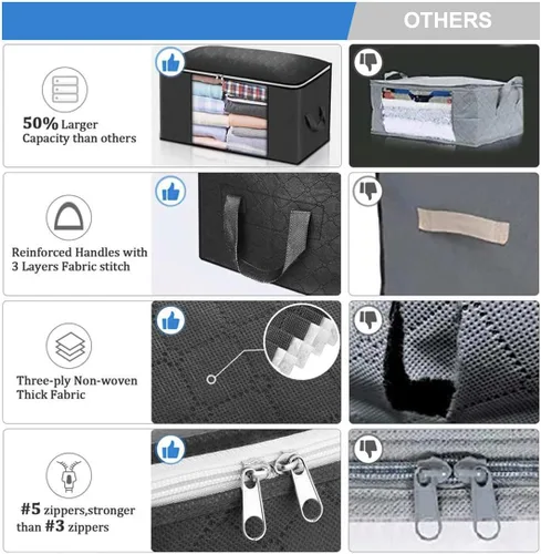 Miniatura 4 de Bolsas de almacenamiento grandes de 90 litros, paquete de 4 organizadores plegables para armario y almacenamiento con asas duraderas, tela gruesa