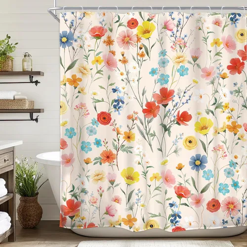 Miniatura 17 de Cortina de ducha floral roja para baño, 60 pulgadas de ancho x 72 pulgadas de largo, flor de cerezo, ciruela, estética asiática, japonesa, acuarela