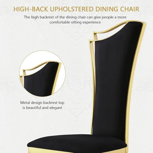 Miniatura 7 de ACEDÉCOR Juego de 2 sillas de comedor de terciopelo, sillas de cocina tapizadas de lujo negras con respaldo alto aerodinámico, modernas y hermosas
