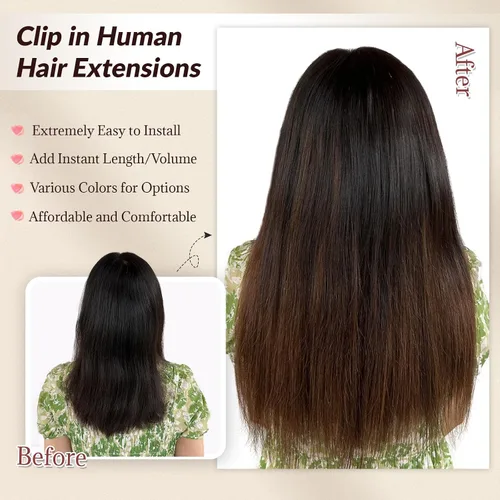 Miniatura 7 de Extensiones de cabello rubio ceniza con reflejos, extensiones de cabello humano real con clip, de 12 pulgadas, 2.47 onzas, doble trama, invisible