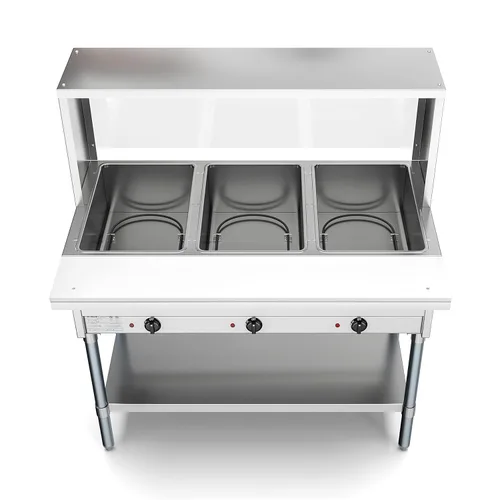 Miniatura 2 de KoolMore Mesa de vapor eléctrica de acero inoxidable de pozo abierto de 3 bandejas calentador de alimentos para bufés con protector contra