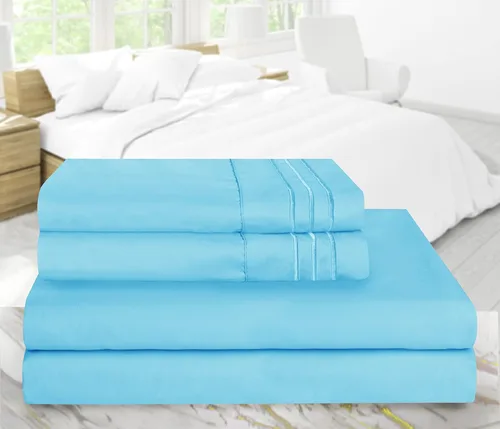 Miniatura 6 de Vacco Juego de sábanas tamaño Queen, sábanas y fundas de almohada de 4 piezas para hotel de lujo de la serie 1800, sábanas ultrasuaves