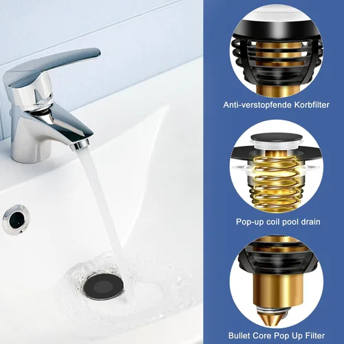 Miniatura 6 de AURUZA Paquete de 2 tapones universales para lavabo de baño, colador para filtro de drenaje desplegable tipo bala de 1.1 a 1.5 pulgadas, convertidor