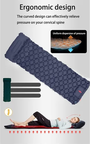 Miniatura 6 de Colchoneta de dormir para campamento: colchoneta inflable ultraligera con bomba de pie y almohada integradas, colchón de aire compacto mejorado