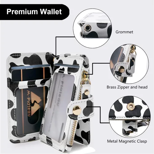 Miniatura 27 de Cartera con llavero, tarjetero con bloqueo RFID de piel, funda para tarjetas de crédito con cremallera para mujer