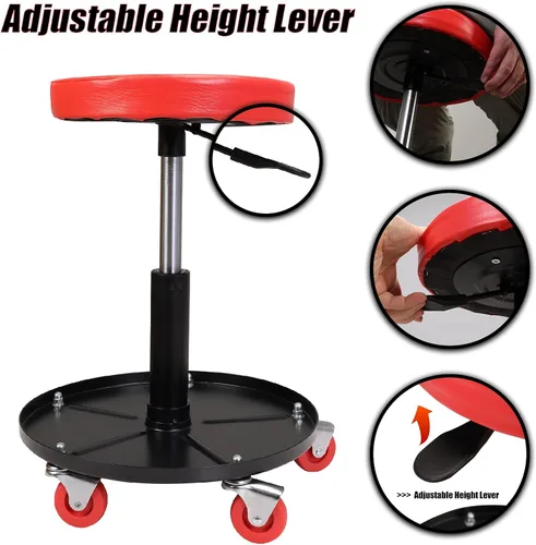 Miniatura 4 de Torin ATRHL6201B Asiento de garaje/taller neumático rodante resistente: Taburete mecánico acolchado ajustable con almacenamiento para herramientas