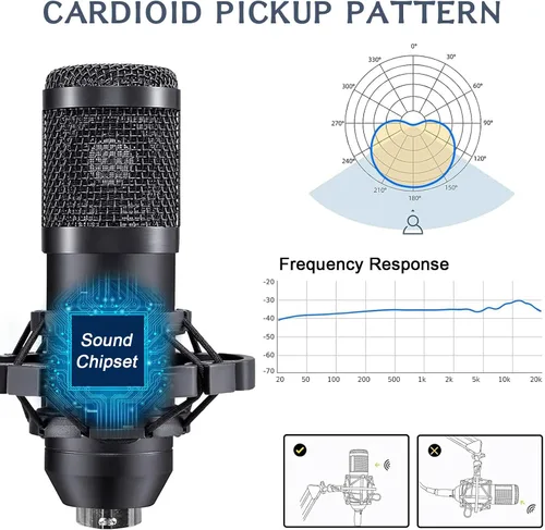Miniatura 3 de Paquete de equipo de podcast para 2, interfaz de audio ALPOWL con micrófono BM800 de diseño cardioide para jugadores y mezclador DJ todo en uno