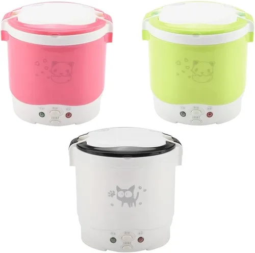 Miniatura 8 de 1L Mini olla arrocera 12V fiambrera eléctrica – Vaporizador de alimentos multifuncional portátil de viaje para coche, camping (verde)