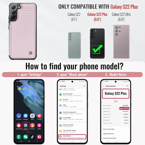 Miniatura 6 de Vinich Funda tipo cartera para Samsung Galaxy S22 Plus con tarjetero y ranuras de crédito con bloqueo RFID, función atril, a prueba de golpes