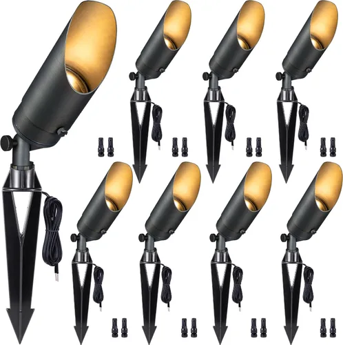 Miniatura 38 de Gardenreet Focos de paisaje de latón de bajo voltaje, luz LED para exteriores de 12 V, luces con cable IP65 impermeables, bronce antiguo