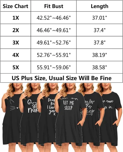 Miniatura 7 de Camisones de talla grande para mujer, ropa de dormir con gráficos, vestidos de noche con bolsillos